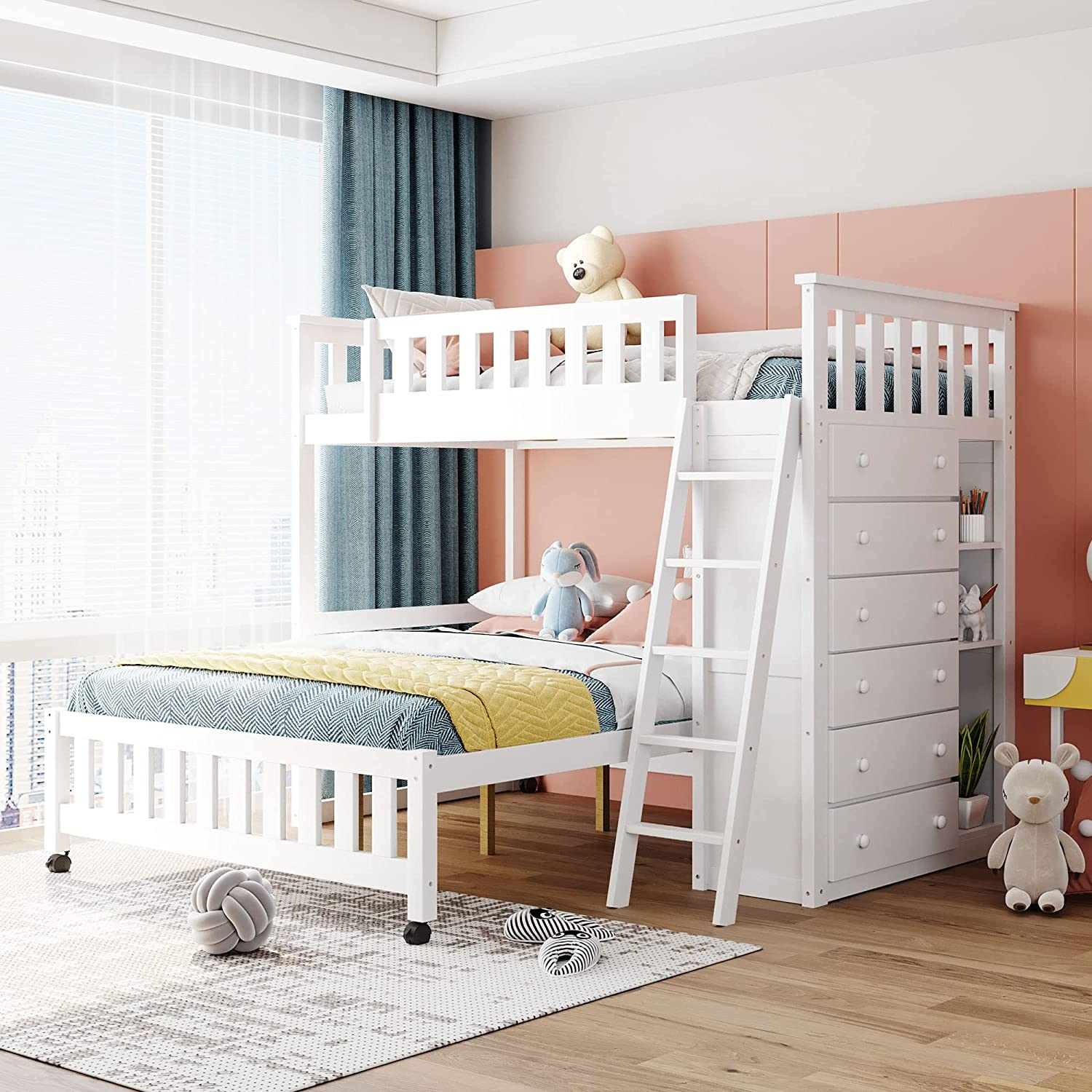DD2345EE-9870-8E20-606B-178EFE12BF9C Store Closing SaleBunk Bed- Gray +6drawers +3shelves - Image 1
